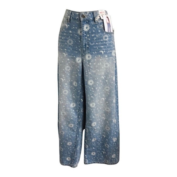 Blue Celestial print wide leg high rise whiskered denim jeans size 7/28 new - Picture 8 of 15